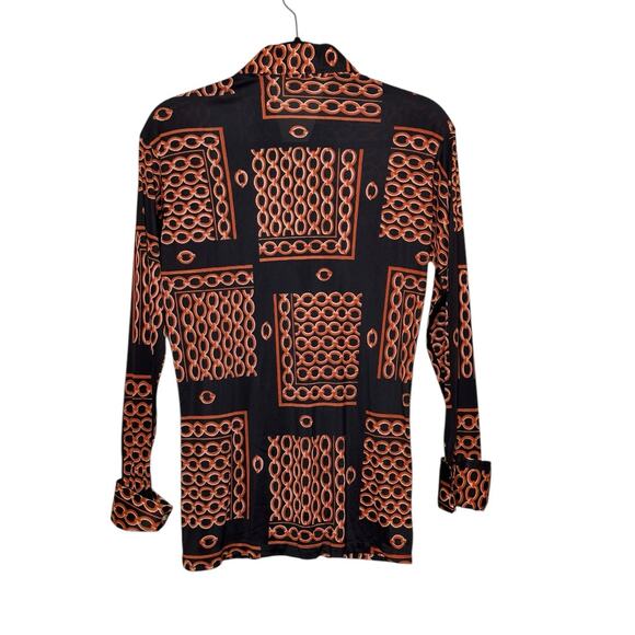Claude by Brentwood brown orange print long sleeves shirt size M - Picture 2 of 9